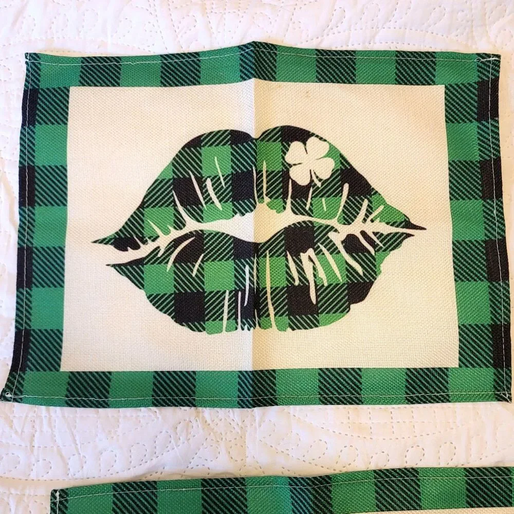 SharkBliss 4 PK St Patty's Day Decor Burlap Fabric Placemats